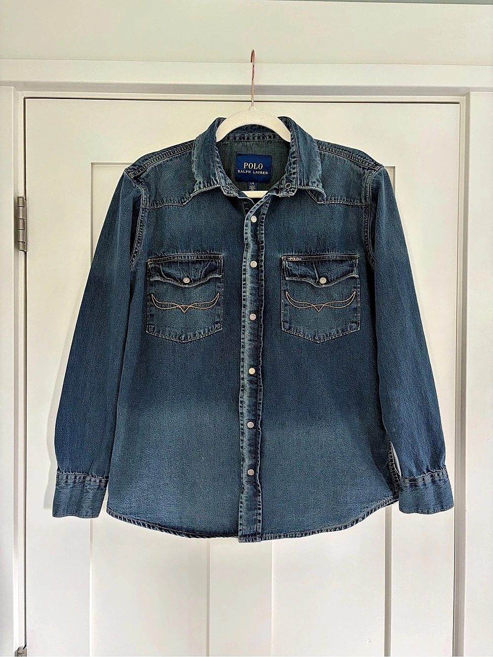Polo Ralph Lauren Denim Western Shirt Women’s 100% Cotton Blue SZ L - Picture 2 of 8